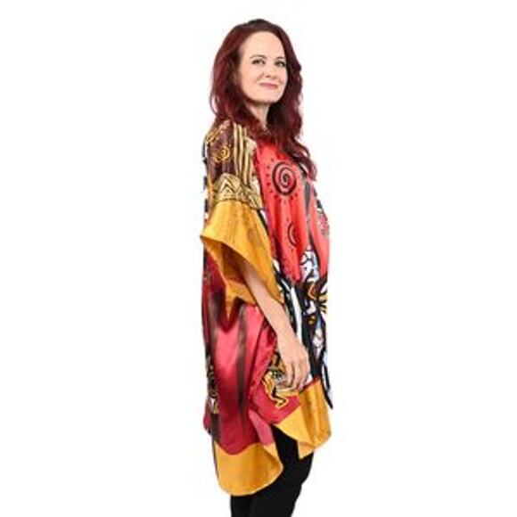 WINLAR Multicolor Aztec Art Print Short Satin Kaftan - One Size Fits up to 3X - Picture 3 of 4